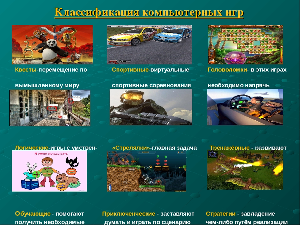 Какие виды игр есть. Типы компьютерных игр. Жанры компьютерных игр. Виды и типы компьютерных игр. Компьютерные игры примеры.