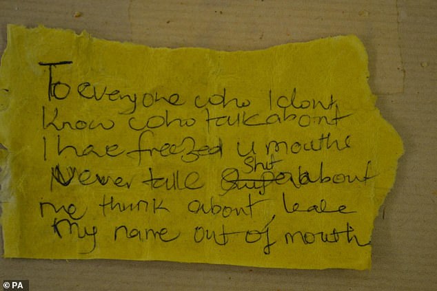 The woman had written messages placed inside frozen limes to try to silence her enemies
