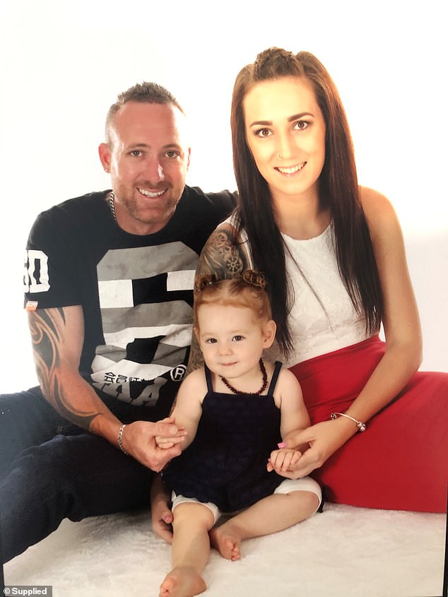 Joel Denny, 32, (pictured left) from Mackay, Queensland, had been looking after his daughter Macy (centre) when he got a phone call that changed their lives forever (Beajay Phillips pictured right)