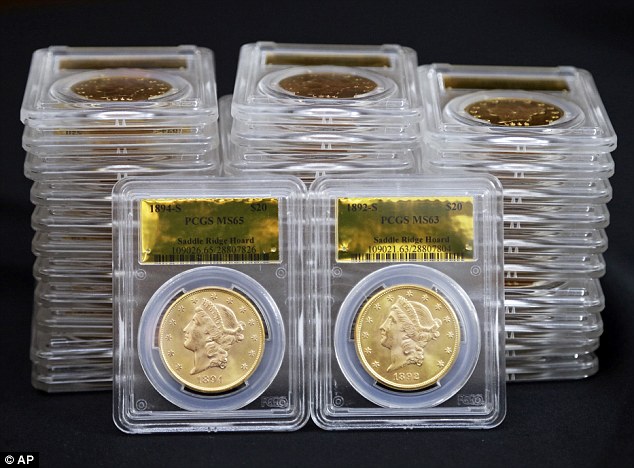 Precious exhibits: Some of 1,427 Gold-Rush era U.S. gold coins are displayed at Professional Coin Grading Service in Santa Ana, Calif.