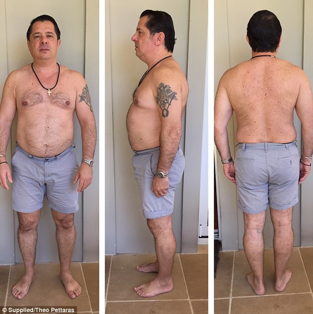 Theo Pettaras (pictured before), 53, from Sydney, said he had been overweight for nearly 15 years when he decided to overhaul his life