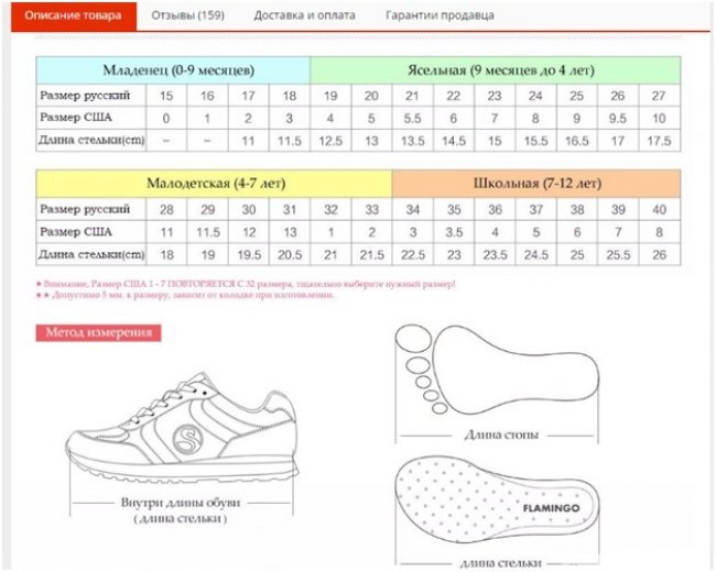 Размер детской обуви на Алиэкспресс