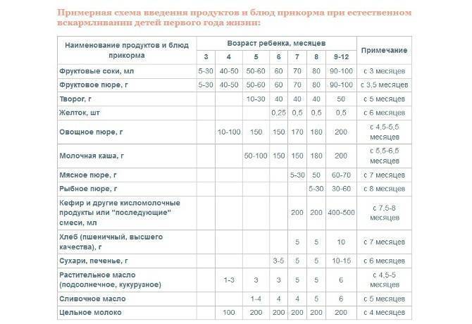 Первый прикорм при грудном вскармливании схема с 4 месяцев