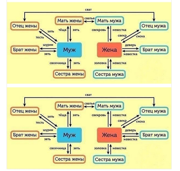 Кто кому приходится после свадьбы схема на русском