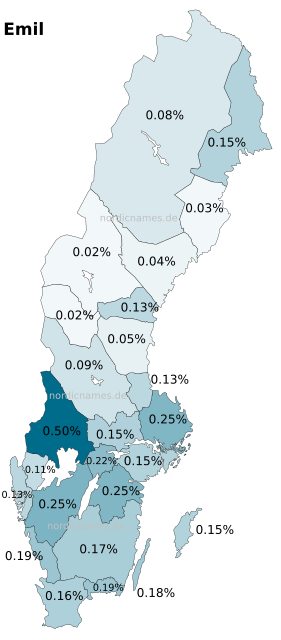 Swedish Regional Distribution for Emil (m)