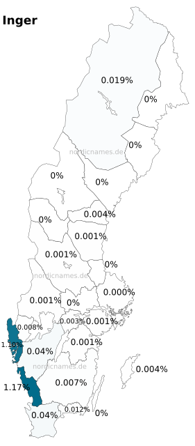 Swedish Regional Distribution for Inger (f)