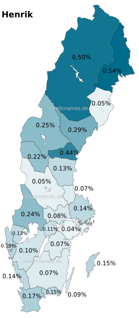 Swedish Regional Distribution for Henrik (m)